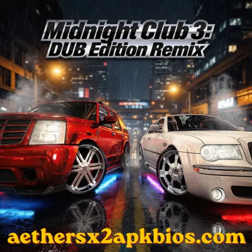Customized luxury SUV driving through a neon-lit city at night in Midnight Club 3.