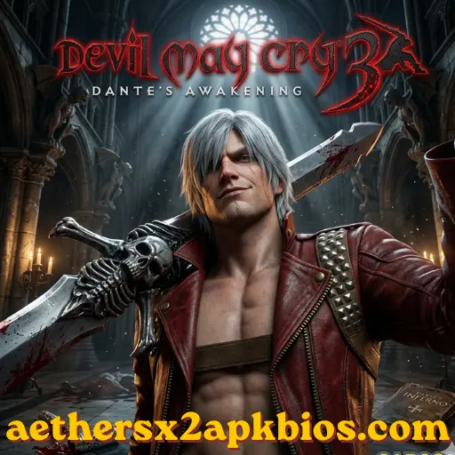 Dante wielding the Rebellion sword in a gothic cathedral from Devil May Cry 3.
