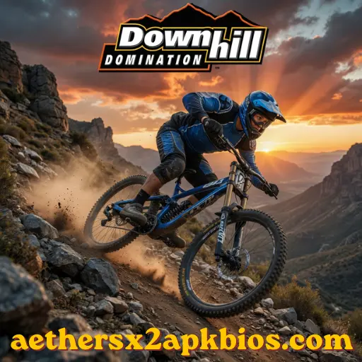 Mountain biker performing a mid-air trick over a rocky canyon in Downhill Domination.
