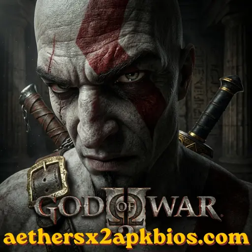 God of War 2 game cover featuring Kratos for Android AetherSX2 APK and BIOS download.
