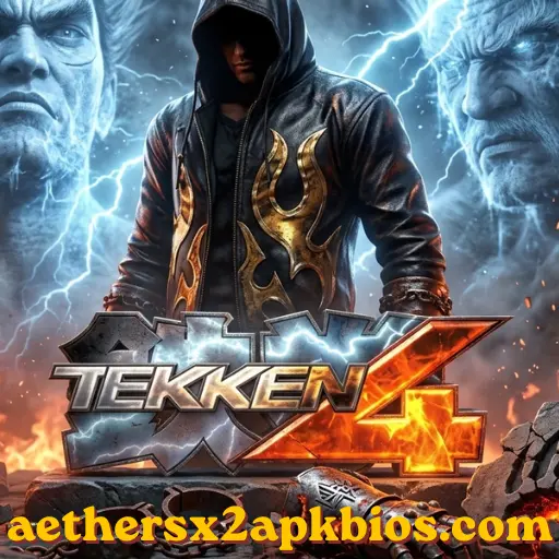 Jin Kazama standing in a modern rain-slicked city environment from Tekken 4.