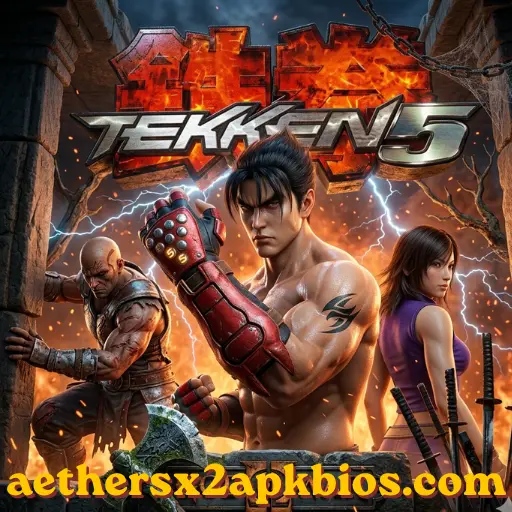 Jin Kazama in a fighting stance with electric effects from Tekken 5.