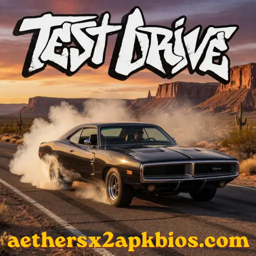Classic muscle car racing through a modern city environment in Test Drive.