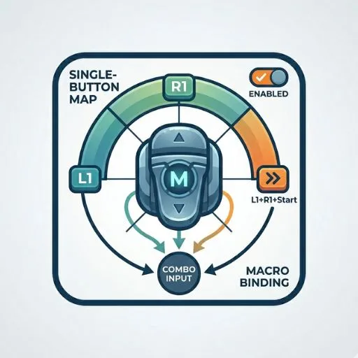 Mapping complex button macros for quick-save and special combos in emulator settings.