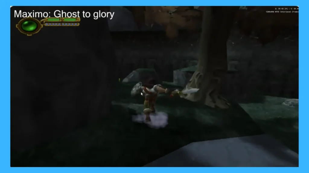 Gameplay screenshot of Maximo: Ghost to Glory running on the  AerherSX2 For Linux PS2 emulator for Linux.